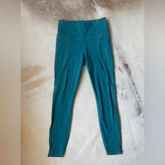 Athleta lightning 7/8 tight Billards teal leggings mesh ankle - Picture 3 of 7